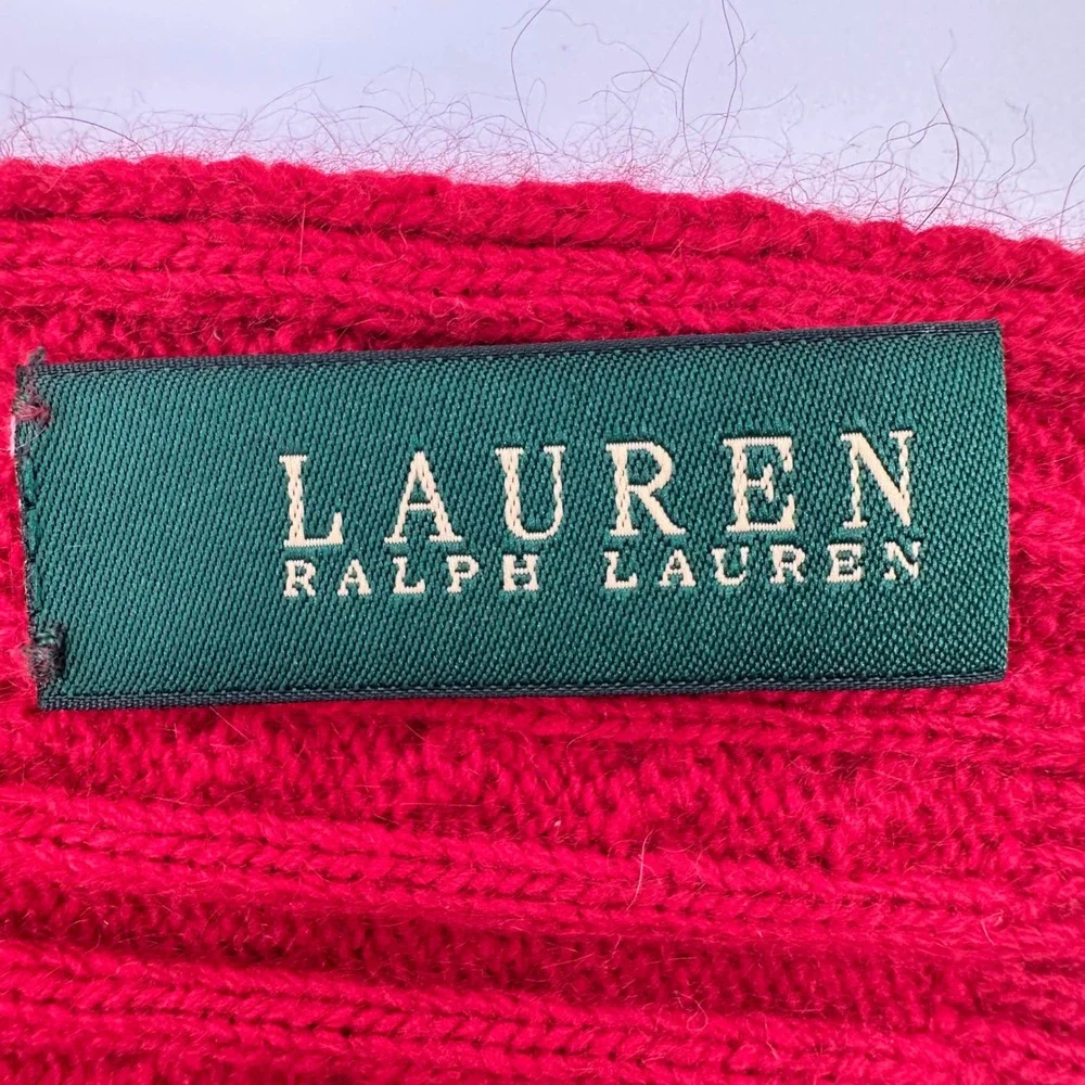 Ralph Lauren Cable Knit Academia Preppy Holiday Rabbit Hair Wool Red Scarf 10x60